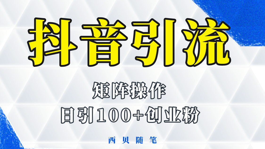 抖音引流术，矩阵操作，一天能引100多创业粉网创库-网创项目资源站-副业项目-创业项目-搞钱项目网创库