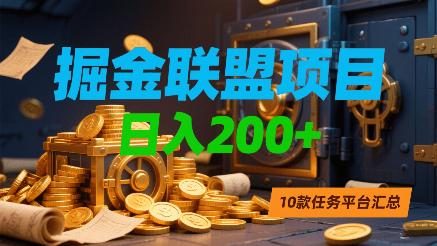 掘金联盟项目，日入200+，10款任务平台汇总网创库-网创项目资源站-副业项目-创业项目-搞钱项目网创库