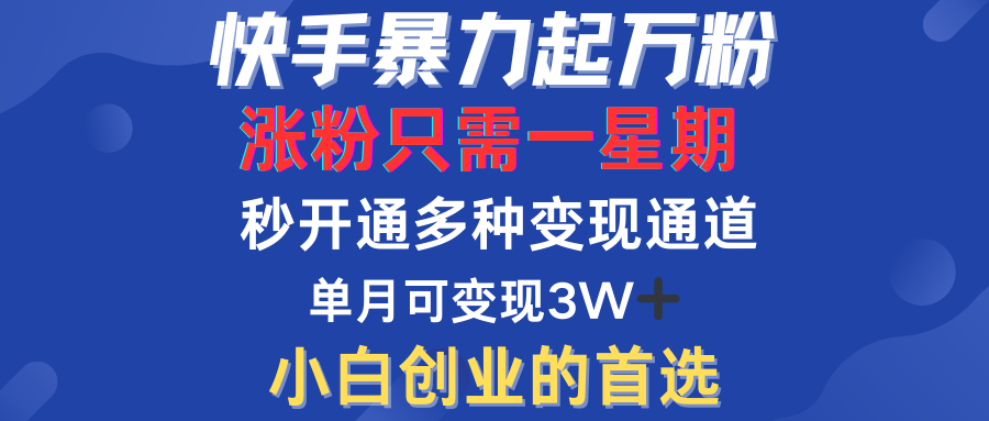 快手暴力起万粉，涨粉只需一星期！多种变现模式网创库-网创项目资源站-副业项目-创业项目-搞钱项目网创库