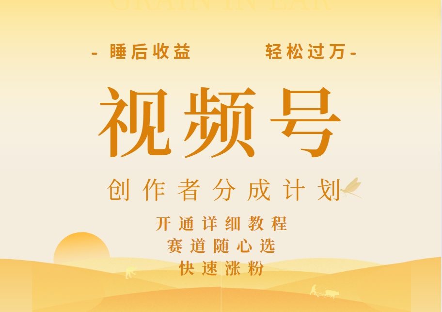 详解视频号创作者分成计划，暴力起号，可同步多平台，实现睡后收入2W+，看懂即可操作！网创库-网创项目资源站-副业项目-创业项目-搞钱项目网创库