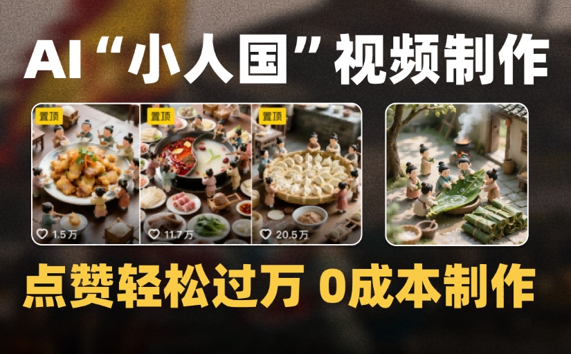 爆款1000W+微缩景观迷你小人国AI视频，0成本制作全流程教学网创库-网创项目资源站-副业项目-创业项目-搞钱项目网创库