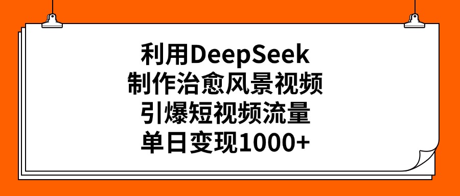利用DeepSeek制作，治愈风景视频，引爆短视频流量，单日变现1000+网创库-网创项目资源站-副业项目-创业项目-搞钱项目网创库
