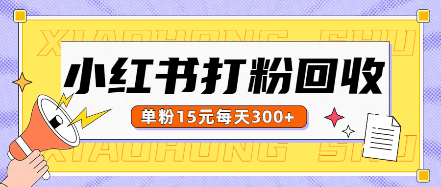 小红书打粉，单粉15元回收每天300+网创库-网创项目资源站-副业项目-创业项目-搞钱项目网创库