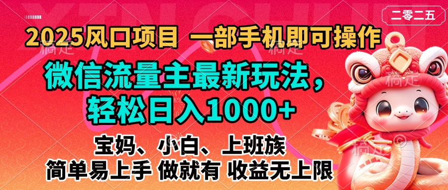 2025蓝海风口项目，微信流量主最新玩法，轻松日入1000+，简单易上手，做就有 收益无上限网创库-网创项目资源站-副业项目-创业项目-搞钱项目网创库