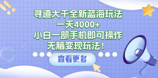 寻道大千全新蓝海玩法，一天4000+，小白一部手机即可操作，无脑变现玩法！网创库-网创项目资源站-副业项目-创业项目-搞钱项目网创库