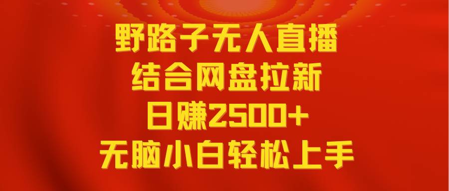 无人直播野路子结合网盘拉新，日赚2500+多平台变现，小白无脑轻松上手操作网创库-网创项目资源站-副业项目-创业项目-搞钱项目网创库