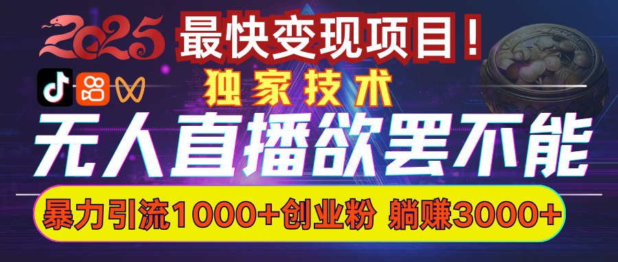 欲罢不能的无人直播引流，超暴力日引流1000+高质量精准创业粉网创库-网创项目资源站-副业项目-创业项目-搞钱项目网创库