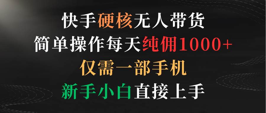 快手硬核无人带货，简单操作每天纯佣1000+,仅需一部手机，新手小白直接上手网创库-网创项目资源站-副业项目-创业项目-搞钱项目网创库