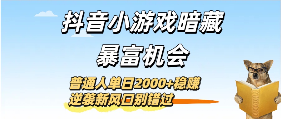 抖音小游戏暗藏暴富机会！普通人单日2000+稳赚，逆袭新风口别错过网创库-网创项目资源站-副业项目-创业项目-搞钱项目网创库
