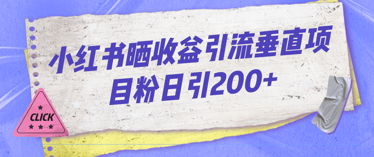 小红书晒收益图引流垂直项目粉日引200+网创库-网创项目资源站-副业项目-创业项目-搞钱项目网创库