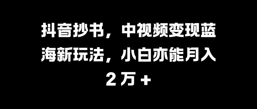 抖音抄书，中视频变现蓝海新玩法，小白亦能月入 2 万 +网创库-网创项目资源站-副业项目-创业项目-搞钱项目网创库