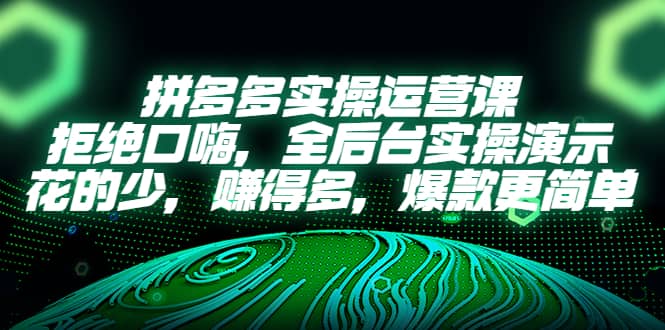 拼多多实操运营课：拒绝口嗨，全后台实操演示，花的少，赚得多，爆款更简单网创库-网创项目资源站-副业项目-创业项目-搞钱项目网创库