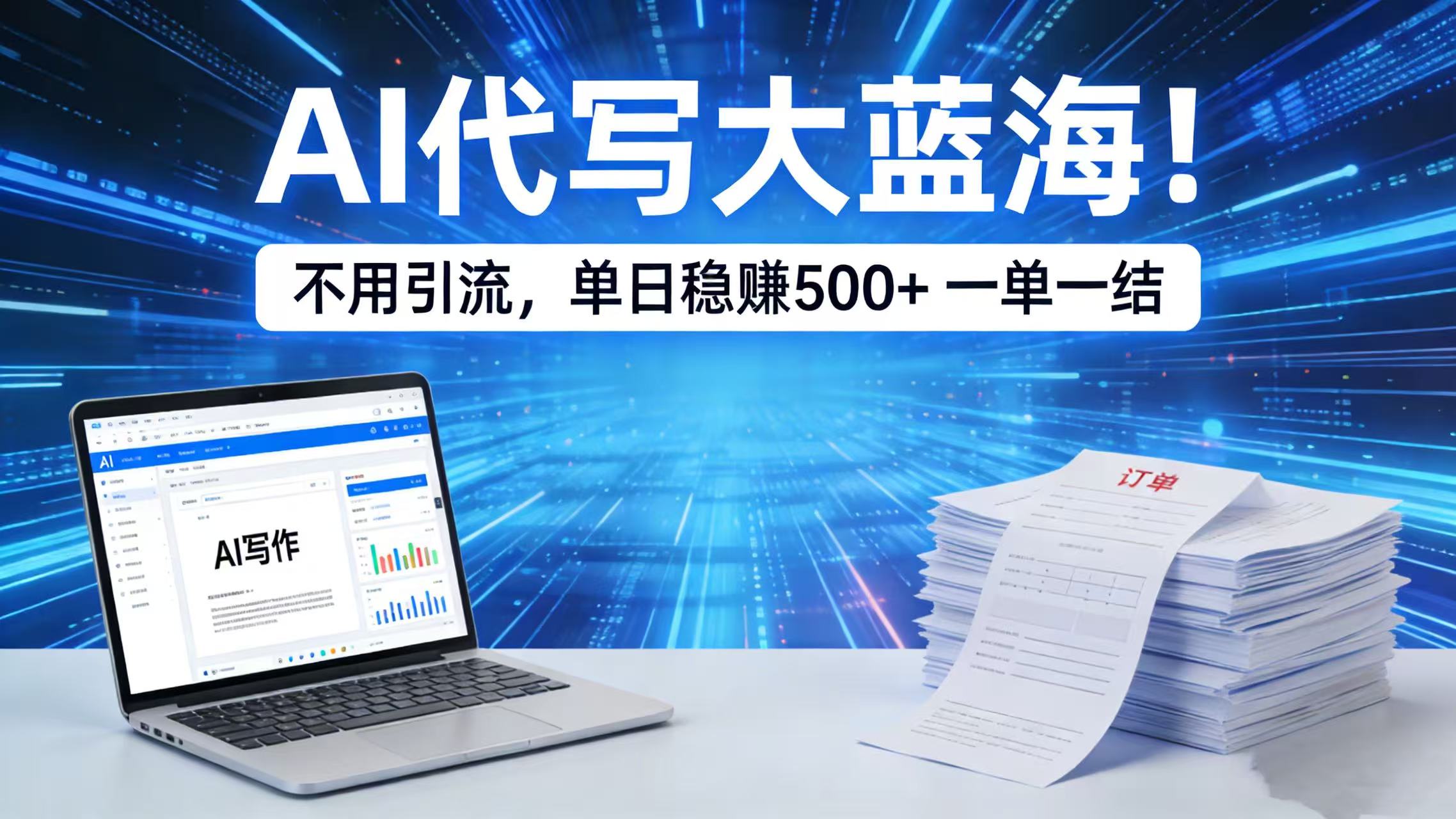 AI 代写大蓝海！不用引流，单日稳赚 500 + 一单一结网创库-网创项目资源站-副业项目-创业项目-搞钱项目网创库