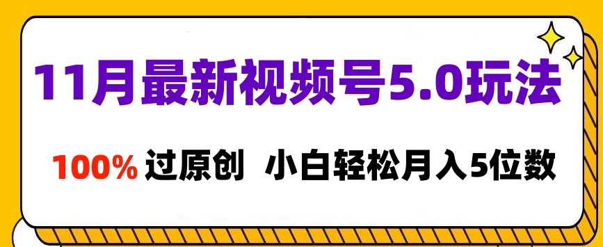 11月最新视频号5.0玩法，100%过原创，小白轻松月入5位数网创库-网创项目资源站-副业项目-创业项目-搞钱项目网创库