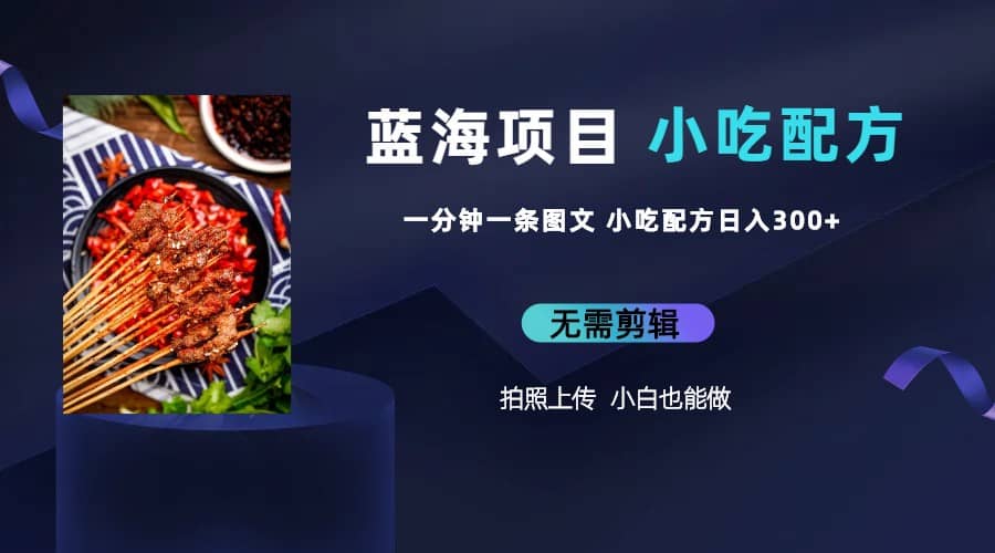蓝海项目一分钟一条图文作品-日入300+小吃配方项目（附 684G小吃配方）网创库-网创项目资源站-副业项目-创业项目-搞钱项目网创库