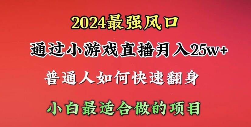 2024年最强风口，通过小游戏直播月入25w+单日收益5000+小白最适合做的项目网创库-网创项目资源站-副业项目-创业项目-搞钱项目网创库