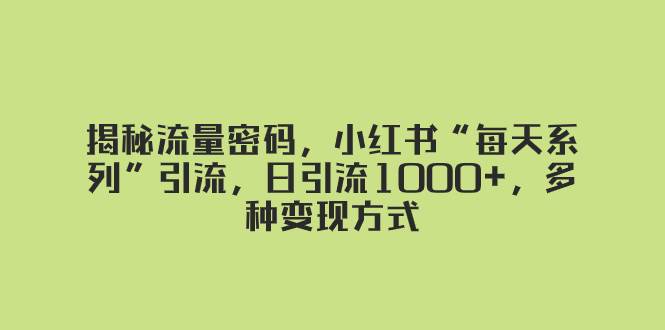 揭秘流量密码，小红书“每天系列”引流，日引流1000+，多种变现方式网创库-网创项目资源站-副业项目-创业项目-搞钱项目网创库
