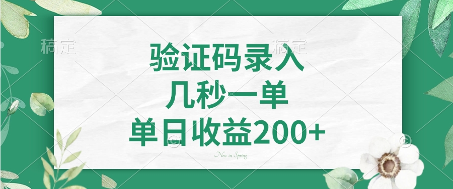 验证码录入，看图识字，几秒一单，单日收益200+网创库-网创项目资源站-副业项目-创业项目-搞钱项目网创库