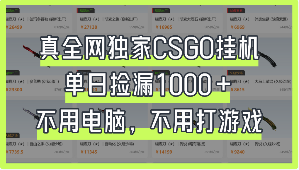 真全网独家CSGO挂机，单日捡漏1000+网创库-网创项目资源站-副业项目-创业项目-搞钱项目网创库