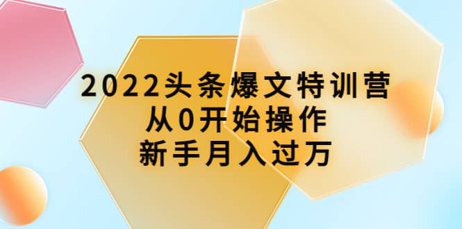 2022头条爆文特训营：从0开始操作，新手月入过万（16节课时）网创库-网创项目资源站-副业项目-创业项目-搞钱项目网创库