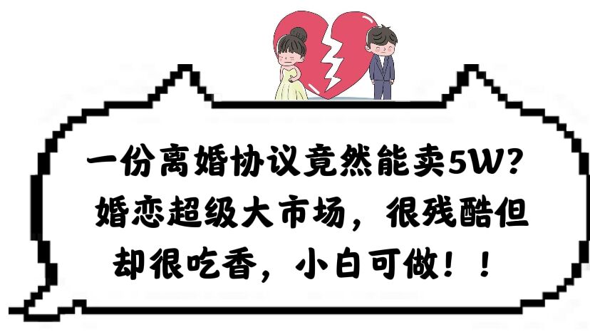 一份离婚协议竟然能卖5W？婚恋超级大市场，很残酷但却很吃香，小白可做网创库-网创项目资源站-副业项目-创业项目-搞钱项目网创库