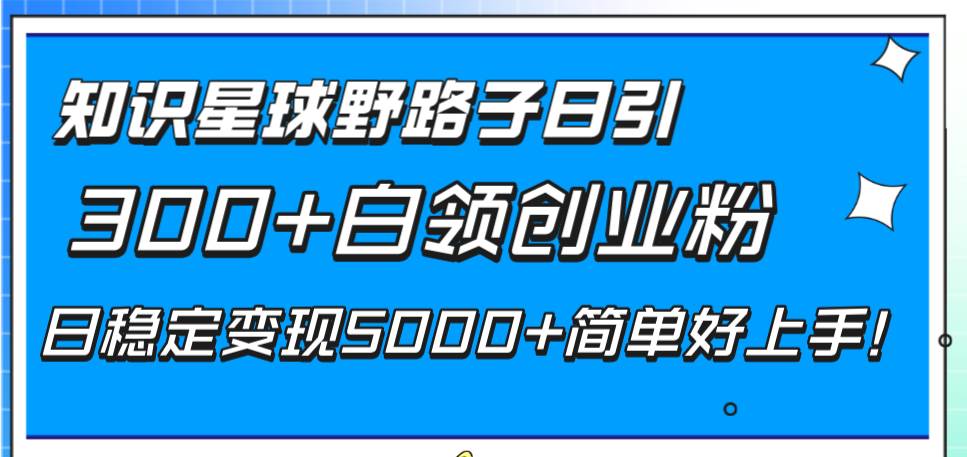 知识星球野路子日引300+白领创业粉，日稳定变现5000+简单好上手！网创库-网创项目资源站-副业项目-创业项目-搞钱项目网创库