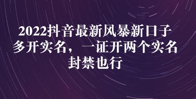 2022抖音最新风暴新口子：多开实名，一整开两个实名，封禁也行网创库-网创项目资源站-副业项目-创业项目-搞钱项目网创库