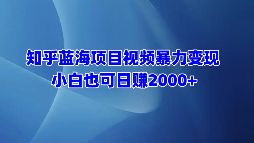 知乎蓝海项目视频暴力变现  小白也可日赚2000+网创库-网创项目资源站-副业项目-创业项目-搞钱项目网创库