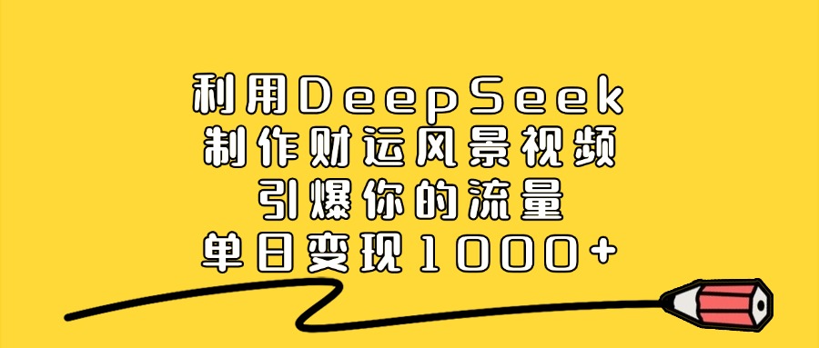利用DeepSeek制作财运风景视频，引爆视频流量，单日变现1000+网创库-网创项目资源站-副业项目-创业项目-搞钱项目网创库