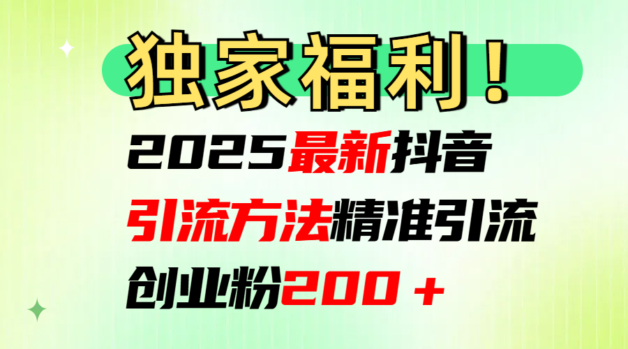2025最新抖音引流方法每日精准引流创业粉200＋网创库-网创项目资源站-副业项目-创业项目-搞钱项目网创库