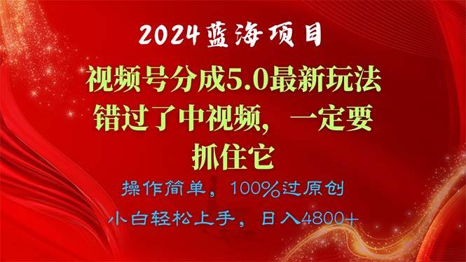 2024蓝海项目，视频号分成计划5.0最新玩法，错过了中视频，一定要抓住…网创库-网创项目资源站-副业项目-创业项目-搞钱项目网创库