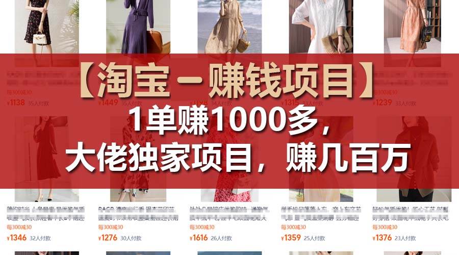 【淘宝赚钱项目】1单可赚1000多，大佬独家项目，年赚几百万网创库-网创项目资源站-副业项目-创业项目-搞钱项目网创库