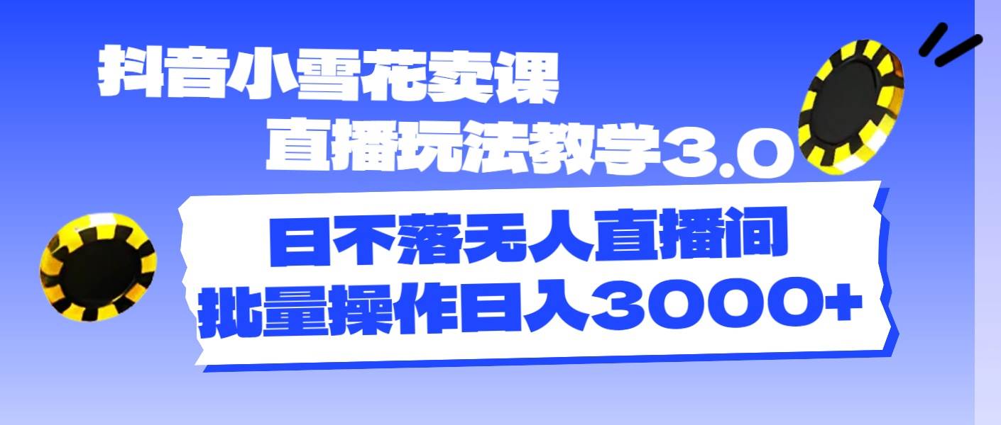 抖音小雪花卖课直播玩法教学3.0，日不落无人直播间，批量操作日入3000+网创库-网创项目资源站-副业项目-创业项目-搞钱项目网创库