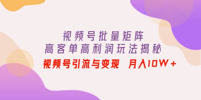 视频号批量矩阵的高客单高利润玩法揭秘网创库-网创项目资源站-副业项目-创业项目-搞钱项目网创库