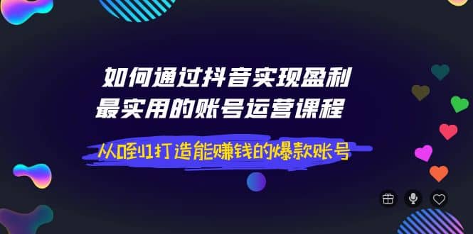 如何通过抖音实现盈利，最实用的账号运营课程 从0到1打造能赚钱的爆款账号网创库-网创项目资源站-副业项目-创业项目-搞钱项目网创库
