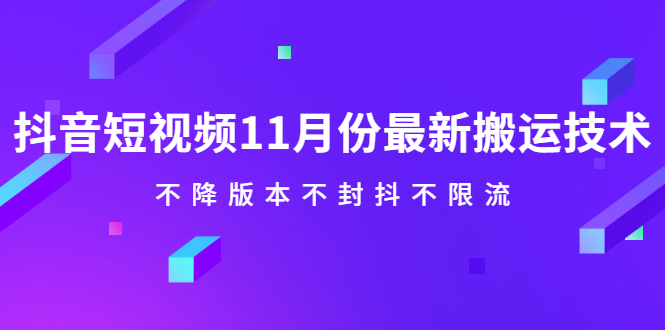 抖音短视频11月份最新搬运技术，不降版本不封抖不限流！【视频课程】网创库-网创项目资源站-副业项目-创业项目-搞钱项目网创库