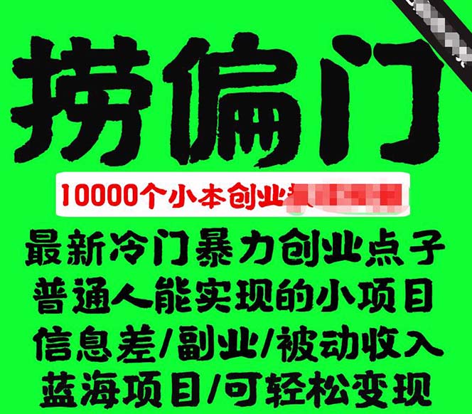 千款捞偏门小本创业小项目，总有一款适合你【无水印】网创库-网创项目资源站-副业项目-创业项目-搞钱项目网创库