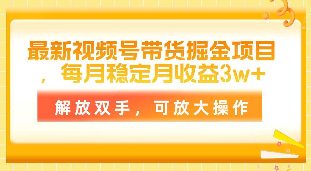 最新视频号带货掘金项目，每月稳定月收益3w+，解放双手，可放大操作网创库-网创项目资源站-副业项目-创业项目-搞钱项目网创库