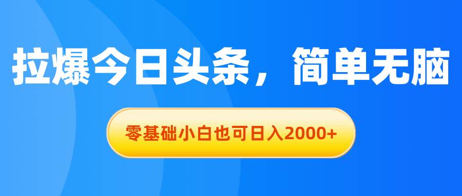 拉爆今日头条，简单无脑，零基础小白也可日入2000+网创库-网创项目资源站-副业项目-创业项目-搞钱项目网创库