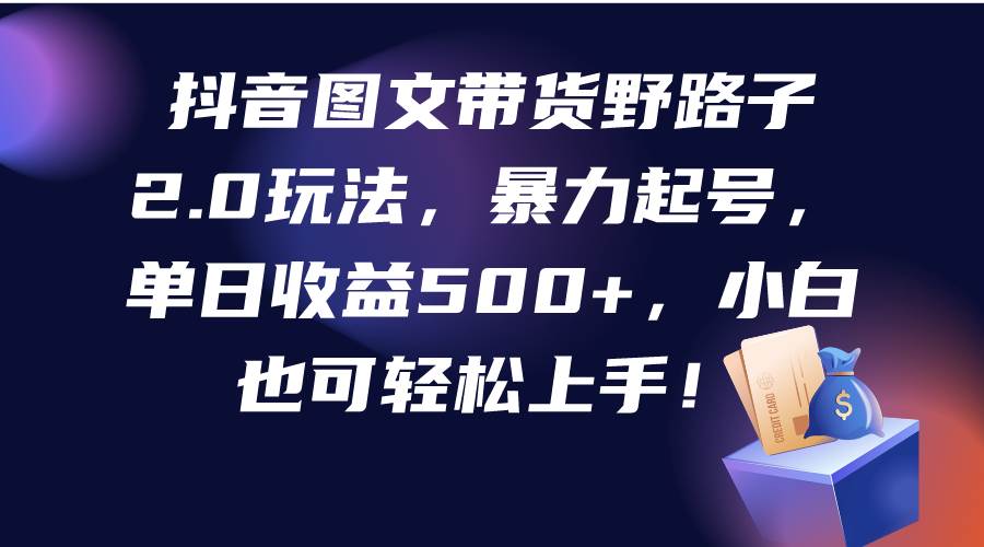 抖音图文带货野路子2.0玩法，暴力起号，单日收益500+，小白也可轻松上手！网创库-网创项目资源站-副业项目-创业项目-搞钱项目网创库