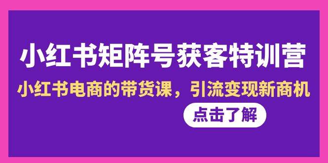 小红书-矩阵号获客特训营-第10期，小红书电商的带货课，引流变现新商机网创库-网创项目资源站-副业项目-创业项目-搞钱项目网创库