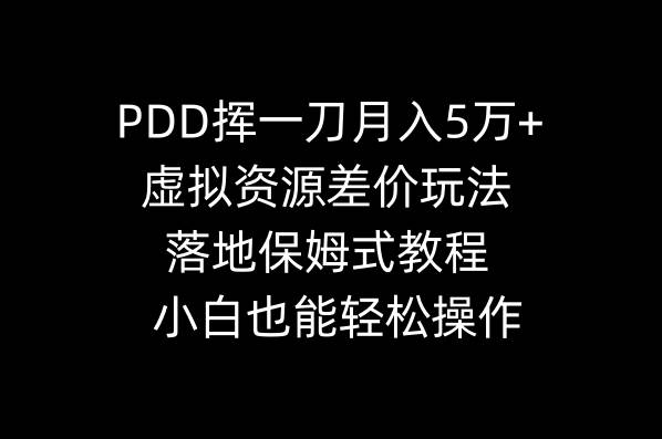 PDD挥一刀月入5万+，虚拟资源差价玩法，落地保姆式教程，小白也能轻松操作网创库-网创项目资源站-副业项目-创业项目-搞钱项目网创库