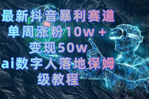 最新抖音暴利赛道，单周涨粉10w＋变现50w的ai数字人落地保姆级教程网创库-网创项目资源站-副业项目-创业项目-搞钱项目网创库