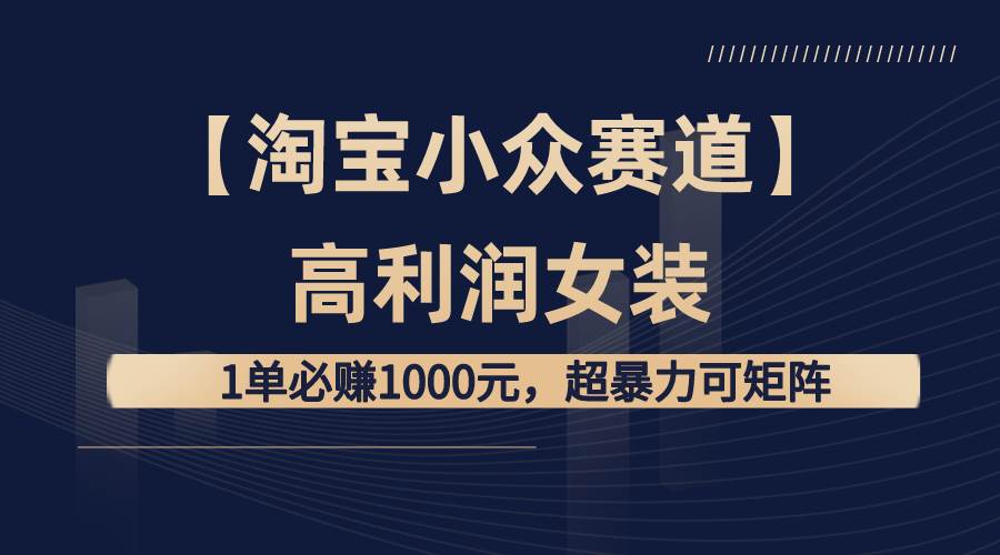 【淘宝小众赛道】高利润女装：1单必赚1000元，超暴力可矩阵网创库-网创项目资源站-副业项目-创业项目-搞钱项目网创库