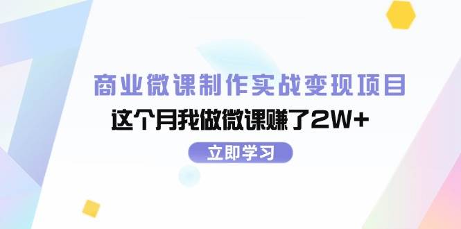 商业微课制作实战变现项目，这个月我做微课赚了2W+网创库-网创项目资源站-副业项目-创业项目-搞钱项目网创库