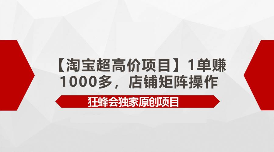 【淘宝超高价项目】1单赚1000多，店铺矩阵操作网创库-网创项目资源站-副业项目-创业项目-搞钱项目网创库