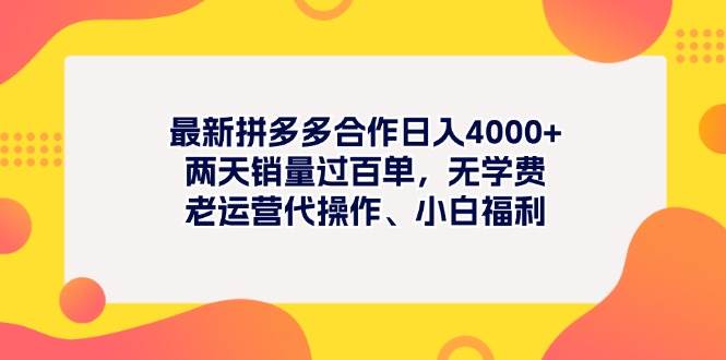 最新拼多多项目日入4000+两天销量过百单，无学费、老运营代操作、小白福利网创库-网创项目资源站-副业项目-创业项目-搞钱项目网创库