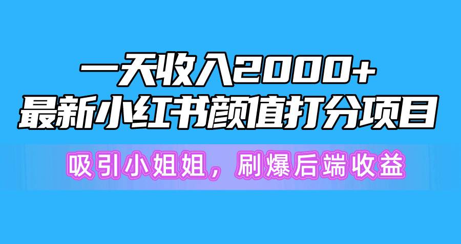 一天收入2000+，最新小红书颜值打分项目，吸引小姐姐，刷爆后端收益网创库-网创项目资源站-副业项目-创业项目-搞钱项目网创库