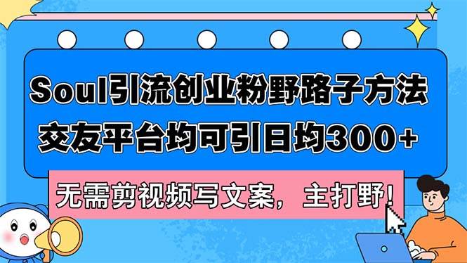 Soul引流创业粉野路子方法，交友平台均可引日均300+，无需剪视频写文案…网创库-网创项目资源站-副业项目-创业项目-搞钱项目网创库