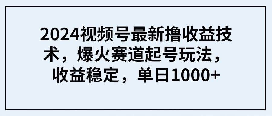 2024视频号最新撸收益技术，爆火赛道起号玩法，收益稳定，单日1000+网创库-网创项目资源站-副业项目-创业项目-搞钱项目网创库